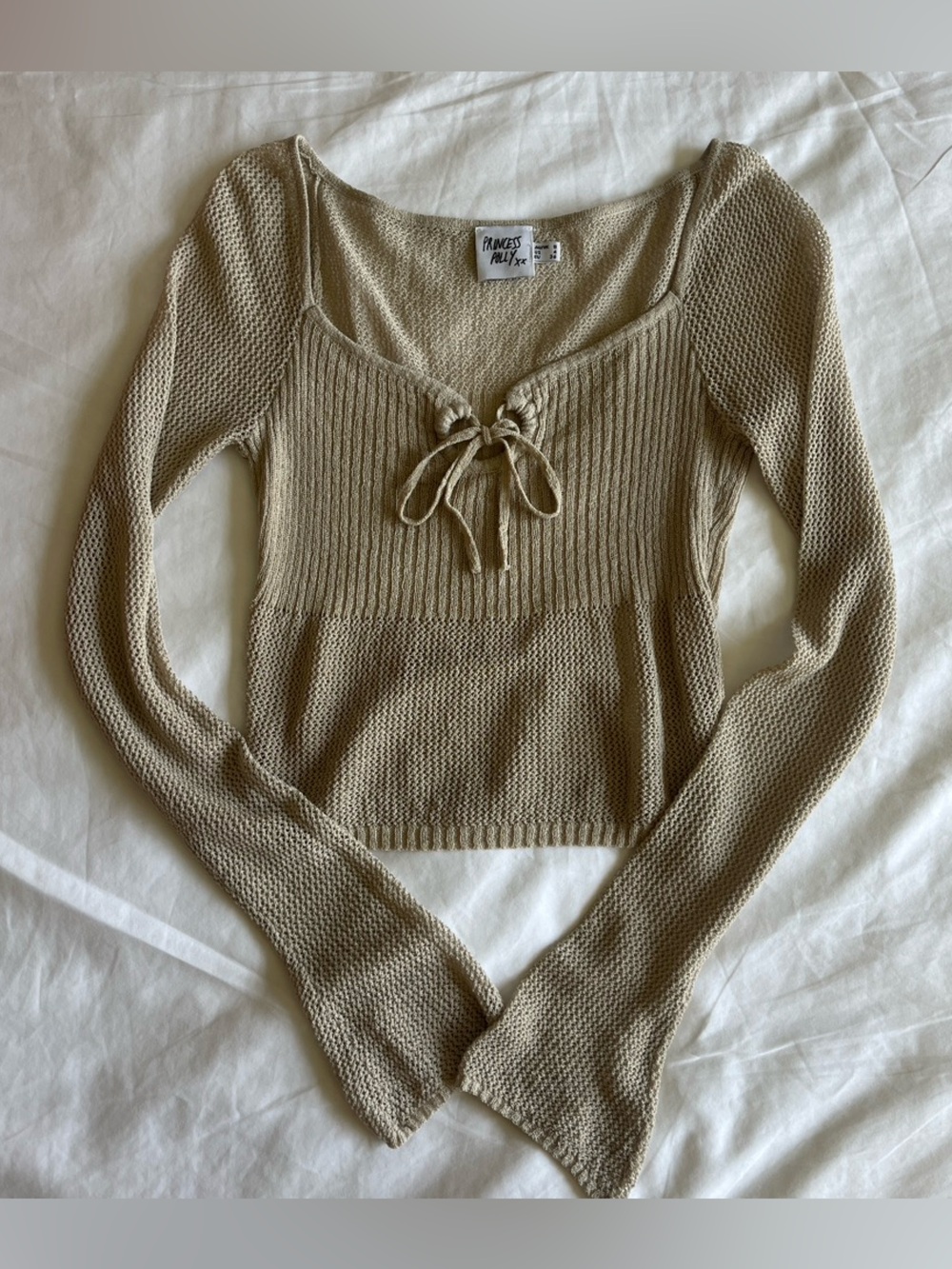 Princess Polly Taupe Tie-Front V-Neck Knit Sweater
